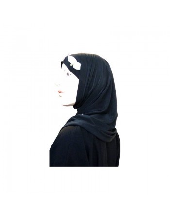 Hijab 2 pièces noir décoré de fleurs 