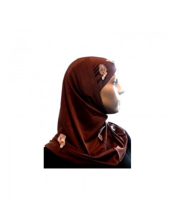 Hijab 2 pièces marron décoré de fleurs 