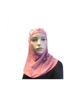 Hijab 2 pièces rose avec motifs fleuris 