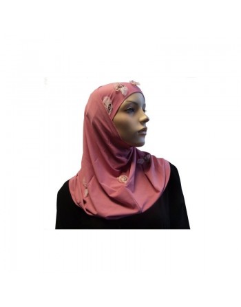 Hijab 2 pièces rose avec motifs fleuris 