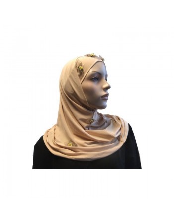 Hijab 2 pièces beige motifs fleuris 