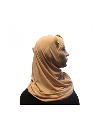 Hijab 2 pièces beige motifs fleuris 