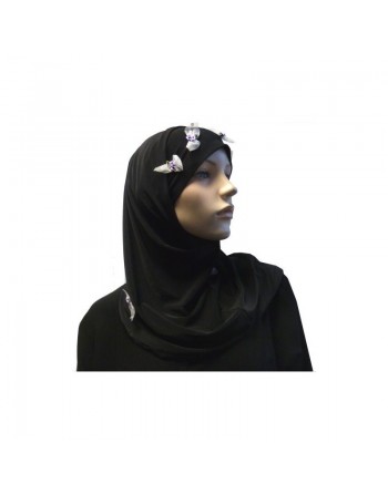 Hijab 2 pièces noir avec motifs fleurs 