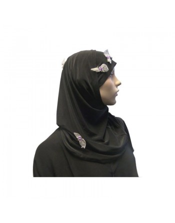 Hijab 2 pièces noir avec motifs fleurs 
