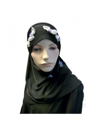 Hijab 2 pièces noir avec motifs fleurs 