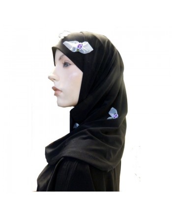 Hijab 2 pièces noir avec motifs fleurs 