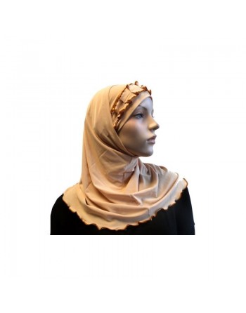 Hijab 2 pièces beige avec ruban froncé caramel 