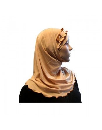 Hijab 2 pièces beige avec ruban froncé caramel 