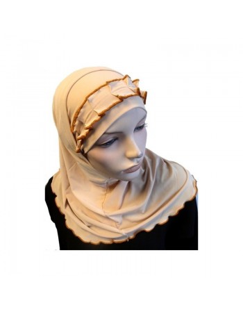 Hijab 2 pièces beige avec ruban froncé caramel 