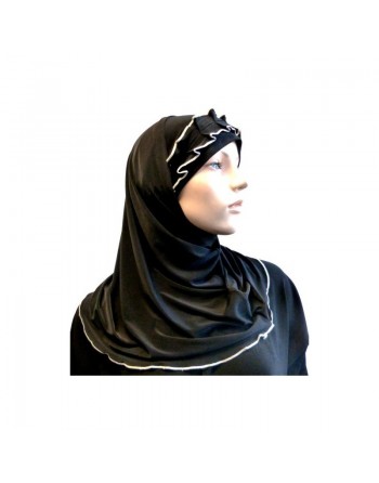 Hijab 2 pièces noir avec ruban froncé gris 
