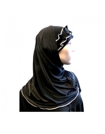 Hijab 2 pièces noir avec ruban froncé gris 
