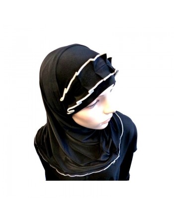 Hijab 2 pièces noir avec ruban froncé gris 