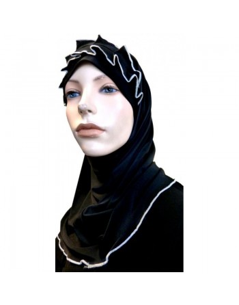 Hijab 2 pièces noir avec ruban froncé gris 
