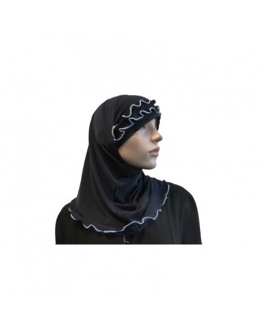 Hijab 2 pièces bleu marine avec ruban froncé bleu ciel Hijab 2 pièces bleu marine avec ruban froncé bleu ciel
