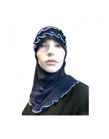 Hijab 2 pièces bleu marine avec ruban froncé bleu ciel 