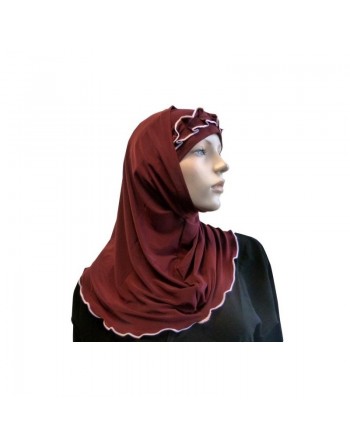 Hijab 2 pièces bordeaux avec ruban froncé rose 