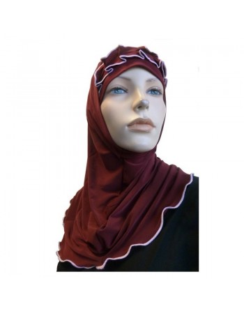 Hijab 2 pièces bordeaux avec ruban froncé rose 