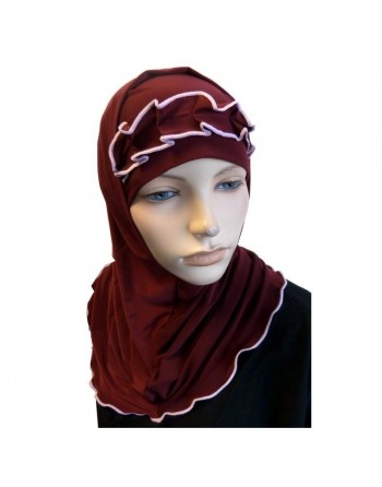 Hijab 2 pièces bordeaux avec ruban froncé rose 