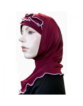 Hijab 2 pièces bordeaux avec ruban froncé rose 