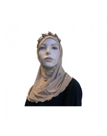 Hijab 2 pièces camel avec ruban froncé marron foncé 