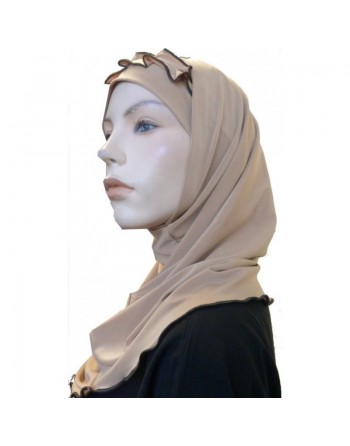 Hijab 2 pièces camel avec ruban froncé marron foncé 
