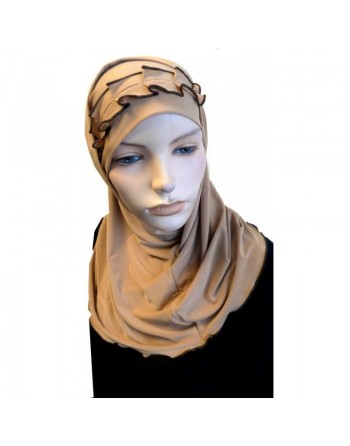 Hijab 2 pièces camel avec ruban froncé marron foncé 