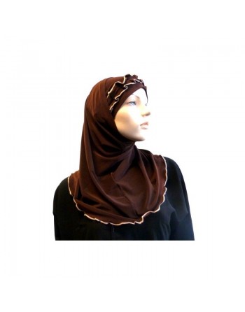 Hijab 2 pièces marron chocolat avec ruban froncé taupe 