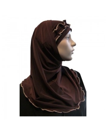 Hijab 2 pièces marron chocolat avec ruban froncé taupe 