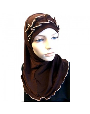 Hijab 2 pièces marron chocolat avec ruban froncé taupe 