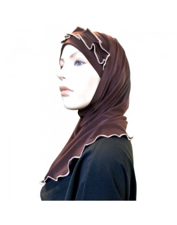Hijab 2 pièces marron chocolat avec ruban froncé taupe 