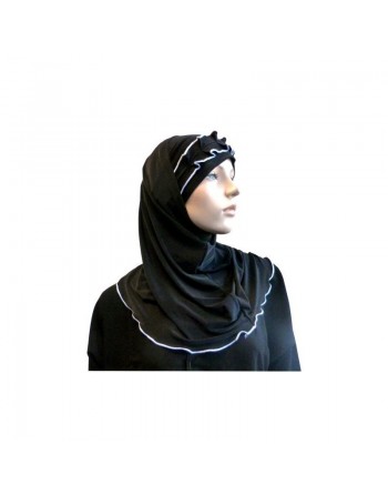 Hijab 2 pièces noir avec ruban froncé blanc 