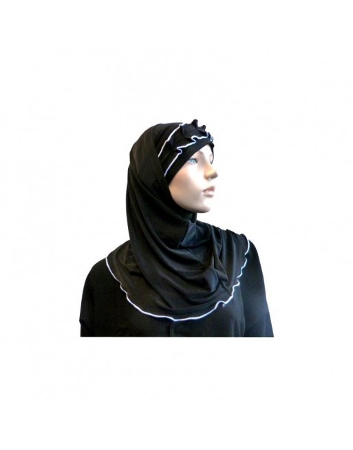 Hijab 2 pièces noir avec ruban froncé blanc Hijab 2 pièces noir avec ruban froncé blanc
