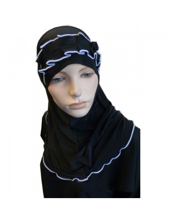 Hijab 2 pièces noir avec ruban froncé blanc 