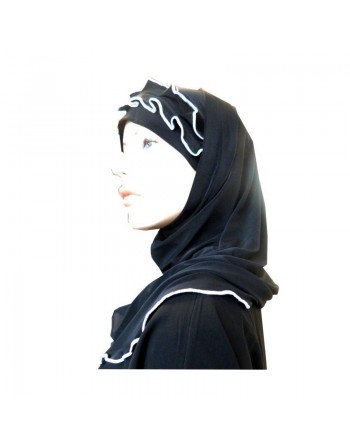 Hijab 2 pièces noir avec ruban froncé blanc 