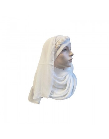 Foulard hijab 1 pièce blanc avec décoration beige 