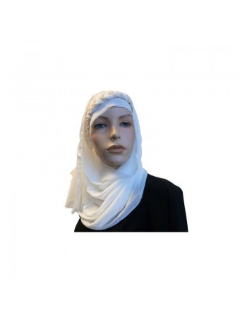 Foulard hijab 1 pièce blanc avec décoration beige 