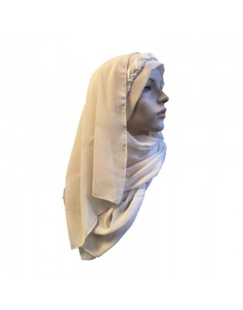 Hijab 1 pièce blanc cassé avec décoration tressée 