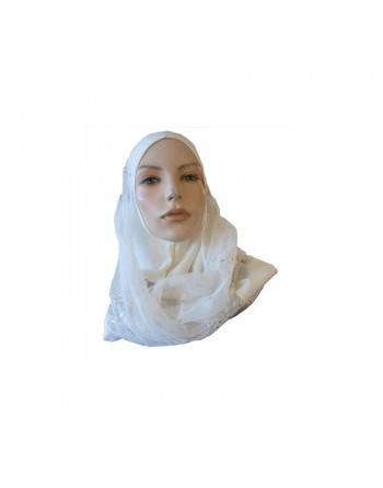 Foulard hijab 1 pièce blanc cassé avec motifs 