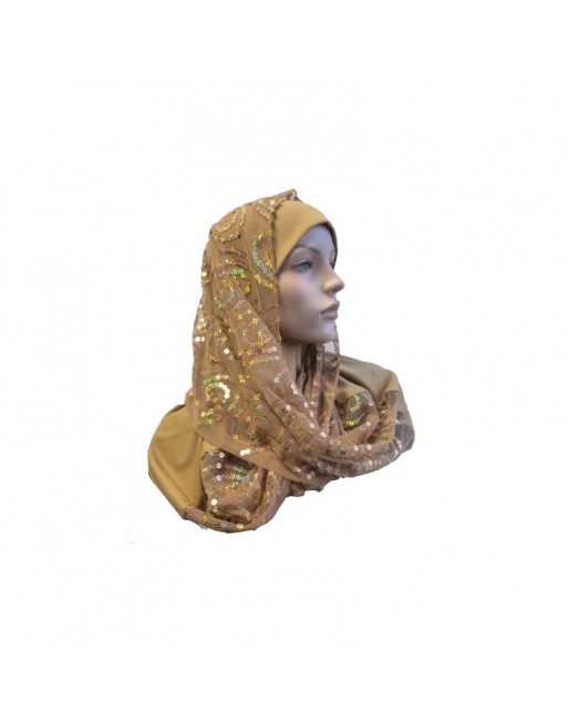 Foulard hijab 1 pièce Camel avec motifs Foulard hijab 1 pièce Camel avec motifs