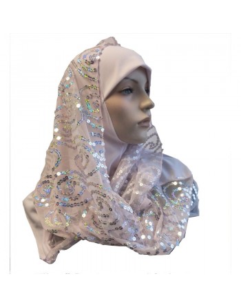 Foulard hijab 1 pièce rose pale avec motifs 