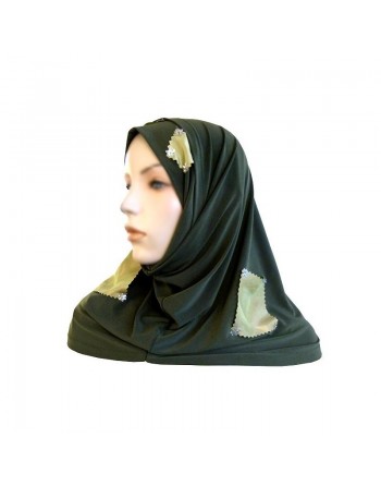 Hijab 2 pièces (bonnets tube) vert kaki à carreaux de colori vert clair 