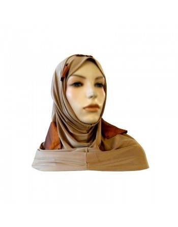Hijab 2 pièces beige décoré de pièces bronze 