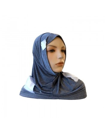 Hijab 2 pièces (bonnets tube) gris décoré de carreaux blanc satiné 
