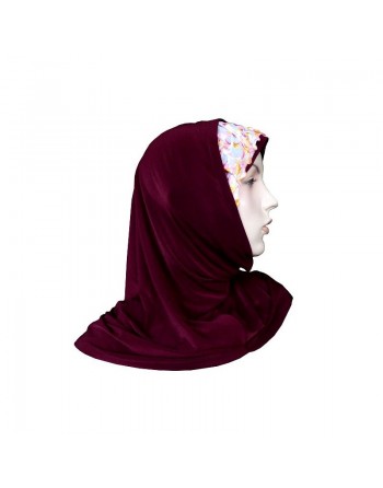 Hijab 2 pièces avec dentelle à motif en fleur (Grenat) 