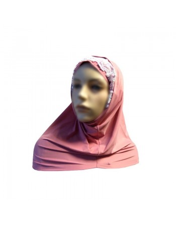 Hijab 2 pièces avec dentelle à motifs fleuris - Coloris rose 