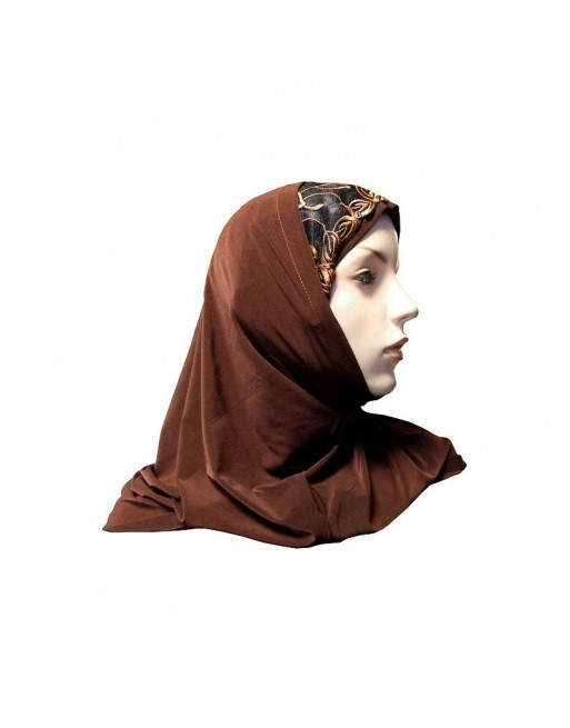 Hijab 2 pièces avec dentelle et motifs fleuris (Marron chocolat) Hijab 2 pièces avec dentelle et motifs fleuris (Marron chocolat)