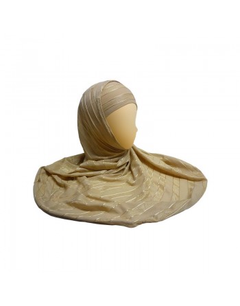 Hidjab beige avec motifs bandes dorés - 2 pièces 