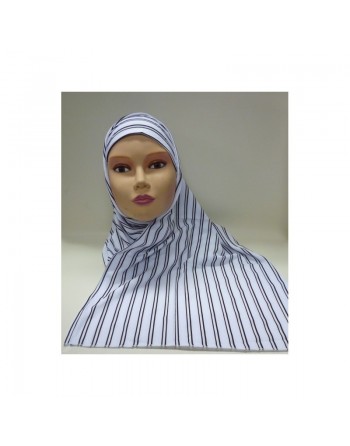 Hijab "Assala" blanc à rayures noires - 1 pièce 