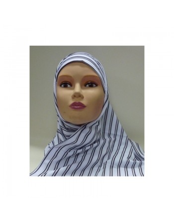 Hijab "Assala" blanc à rayures noires - 1 pièce 