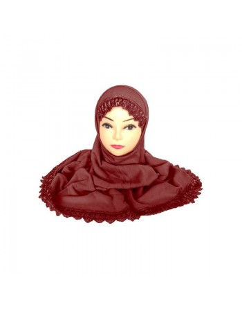 Hijab deux pièces avec dentelle couleur marron 